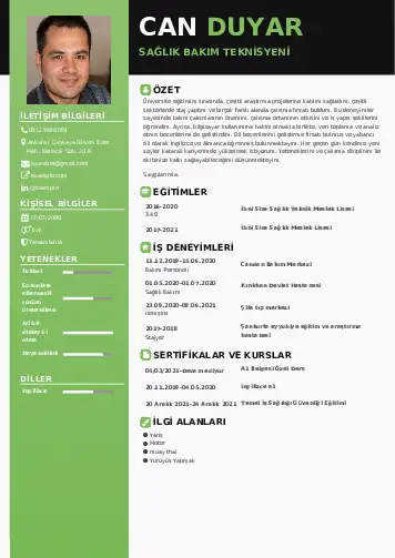 Hasta Bakıcı Cv Örnekleri cv indir